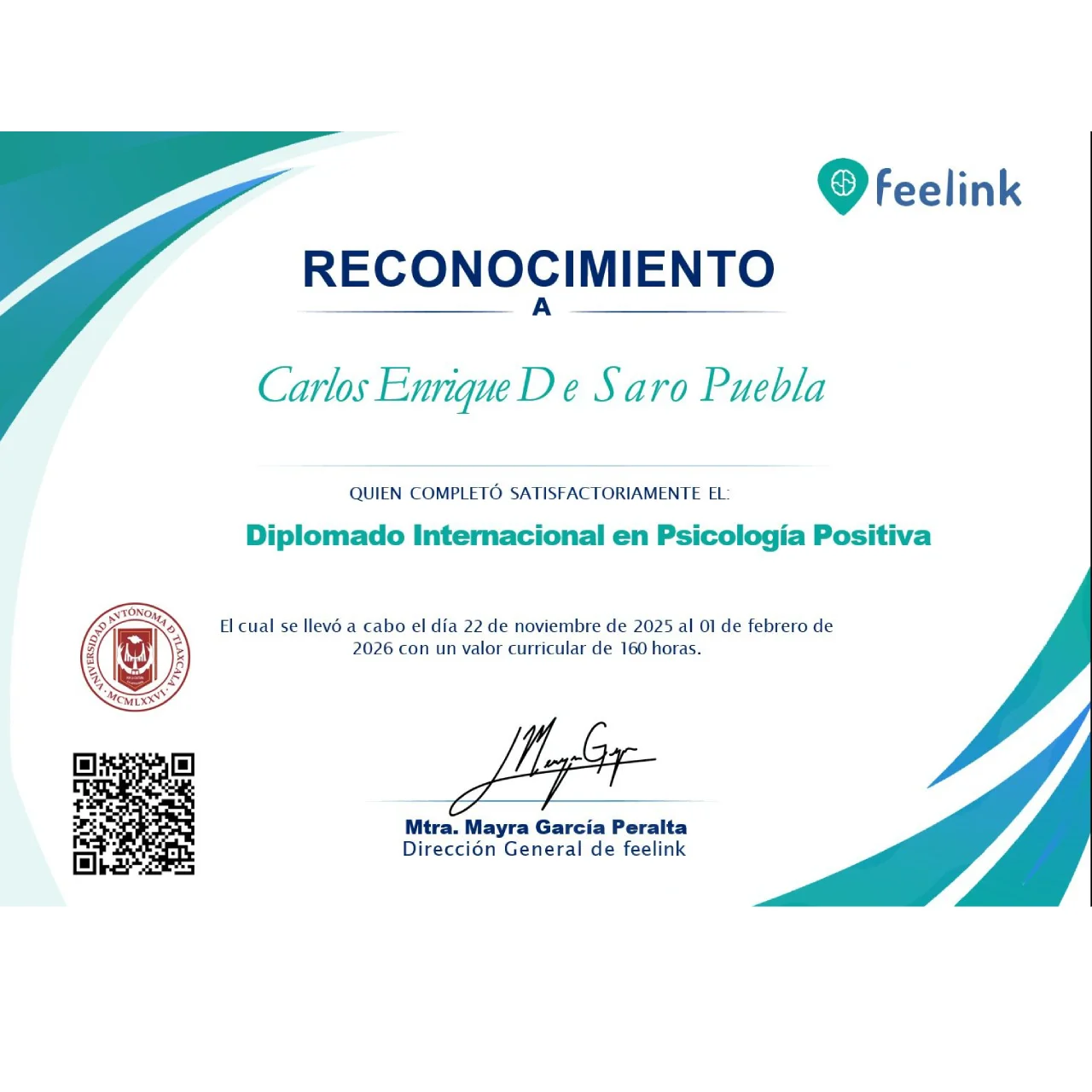 Certificado de Carlos Enrique De Saro Puebla