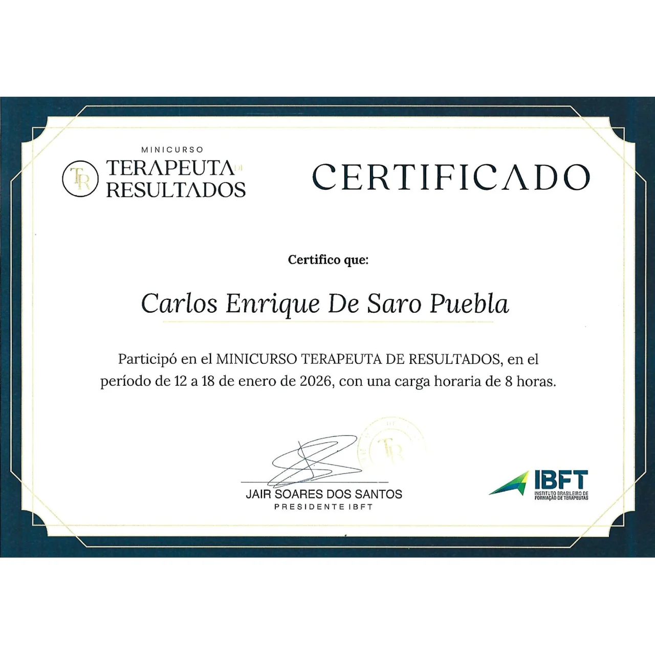 Certificado de Carlos Enrique De Saro Puebla