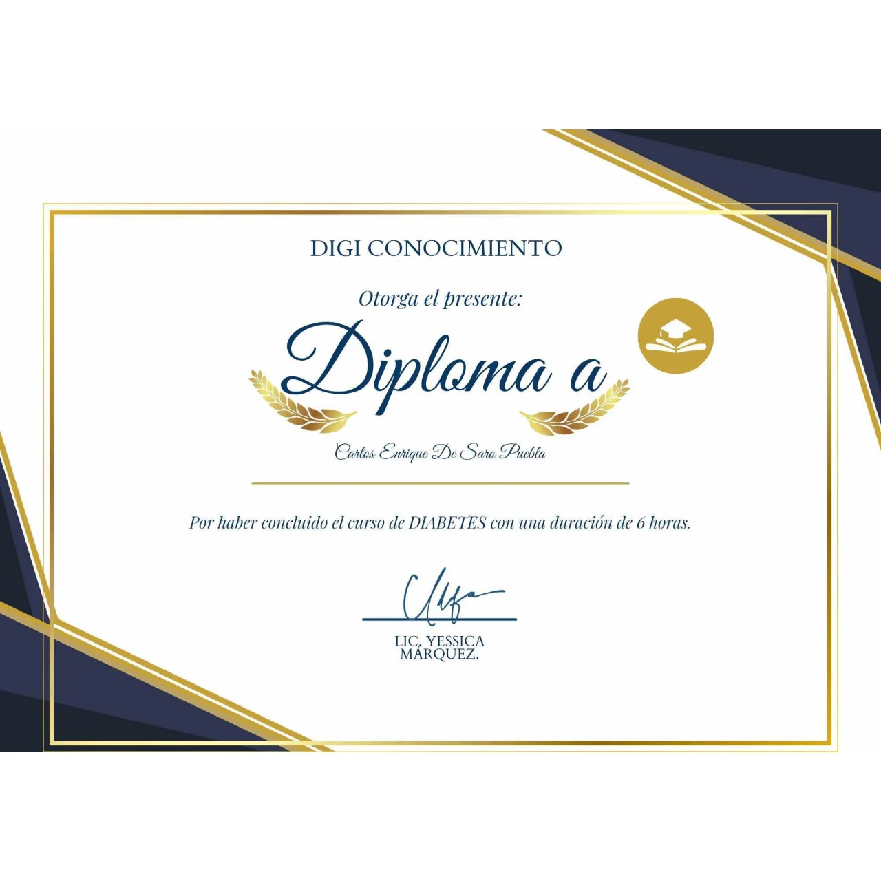Certificado de Carlos Enrique De Saro Puebla